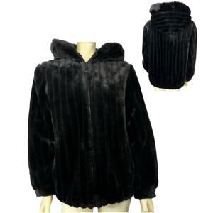Faux fur hooded coat jacket zippered closing Dressbarn size small